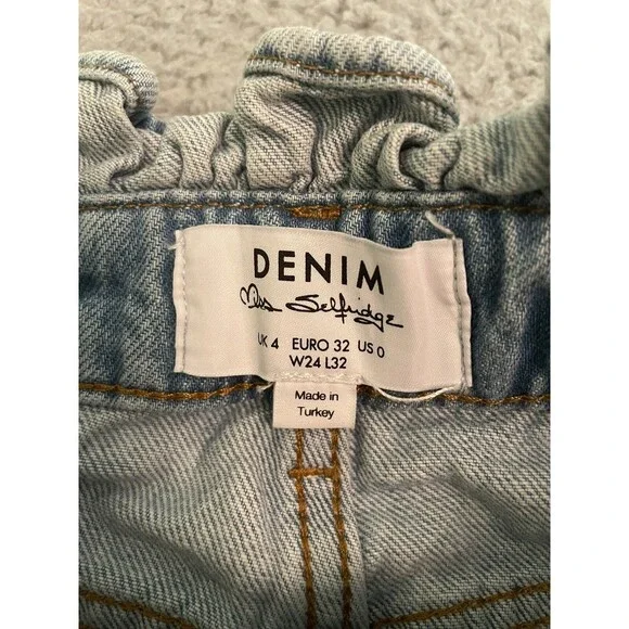 Miss Selfridge Light Wash High Rise Jeans Paperbag Waist Size 0 24x32 Mom Jeans - Picture 2 of 7